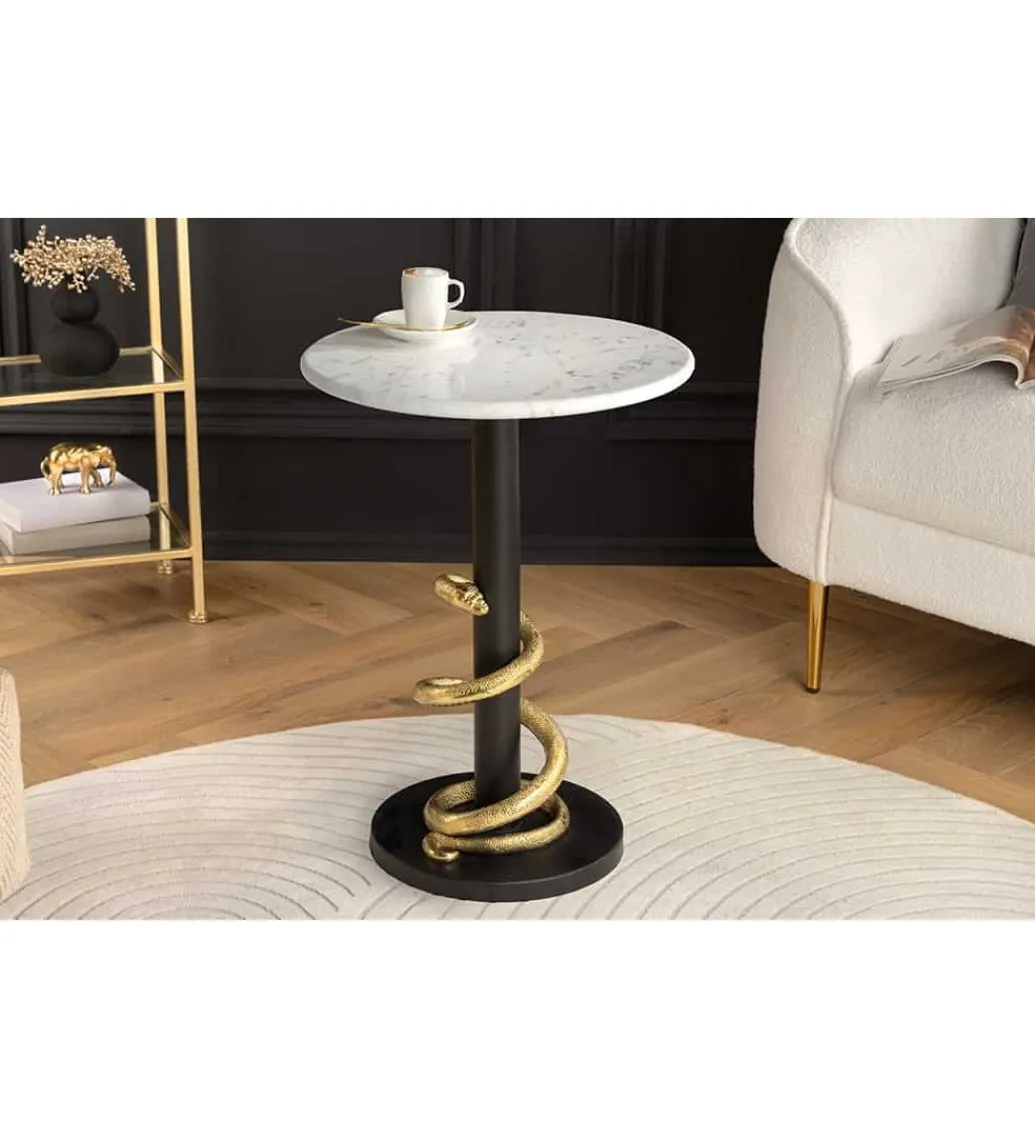 Stolik kawowy SERPENS 41 cm w optyce białego marmuru*Invicta Interior Hot