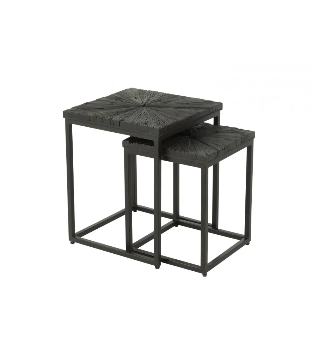 Stolik kawowy Shanil set 2 drewno czarny*J-Line Outlet