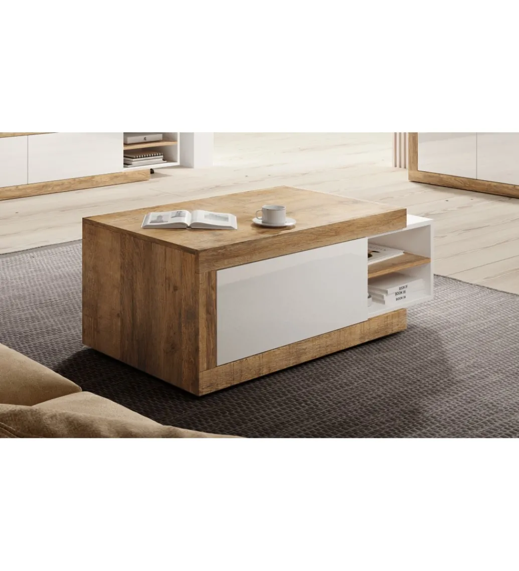 Stolik kawowy SINTRA 120 cm - 153 cm biały z dodatkiem koloru Dąb Samdal*Helvetia Outlet