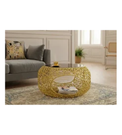 Stolik kawowy SPIN 75 cm czarne szkło złoty*Invicta Interior Outlet