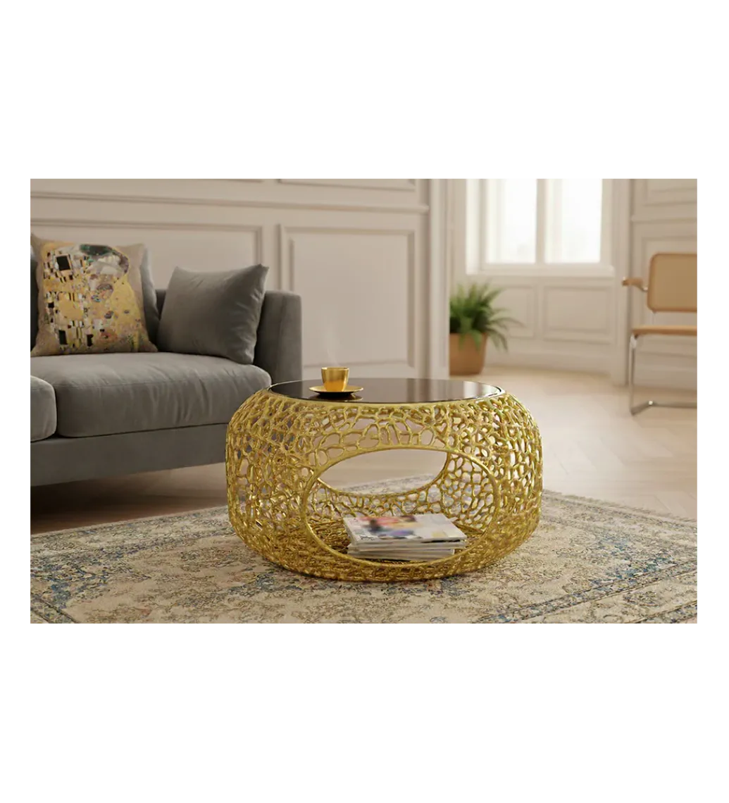 Stolik kawowy SPIN 75 cm czarne szkło złoty*Invicta Interior Outlet