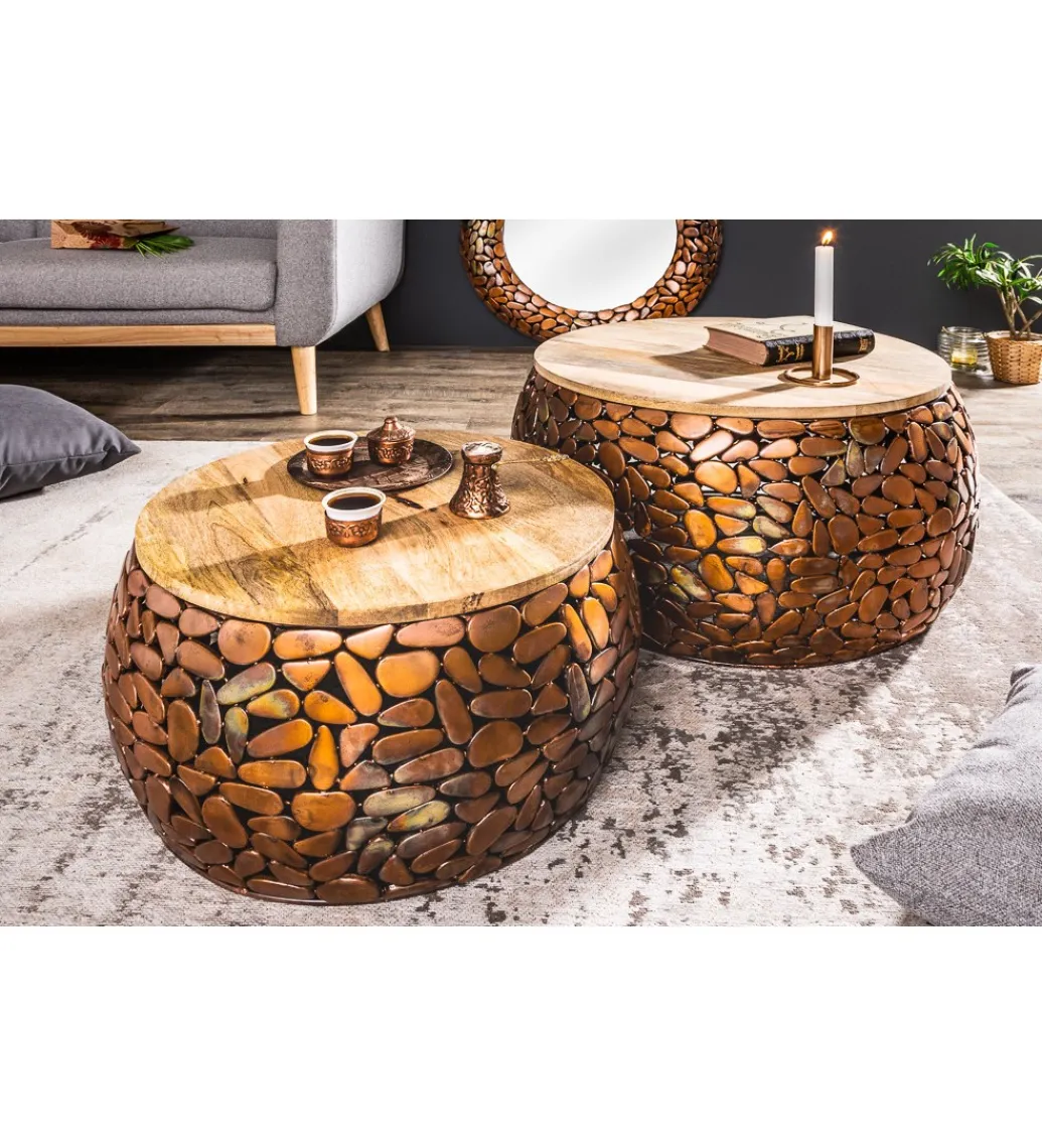 Stolik kawowy STONE MOSAIC set 2 drewno akacja*Invicta Interior Online