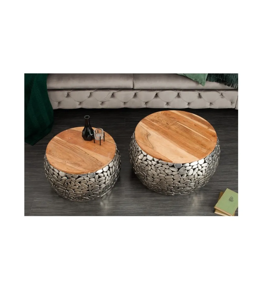Stolik kawowy STONE MOSAIC set 2 drewno akacja*Invicta Interior Outlet