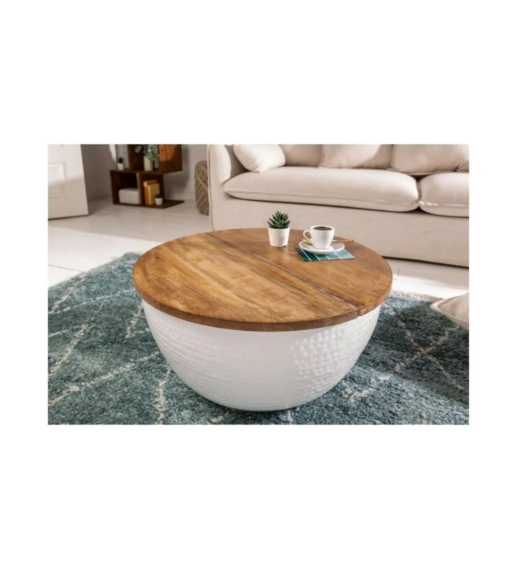 Stolik kawowy Storage Orient 60 cm Biały Z Blatem z drewna Mango*Invicta Interior Hot