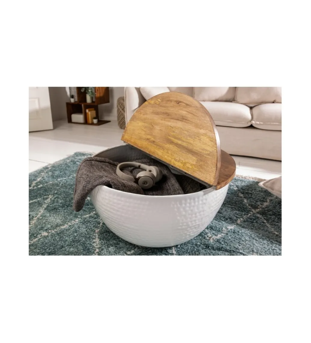 Stolik kawowy Storage Orient 60 cm Biały Z Blatem z drewna Mango*Invicta Interior Hot
