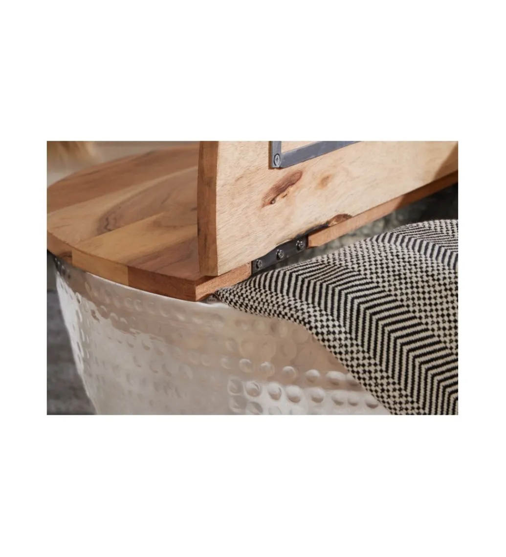 Stolik Kawowy Storage Orient 60 Cm srebrny Z Blatem drewna akacji*Invicta Interior Discount