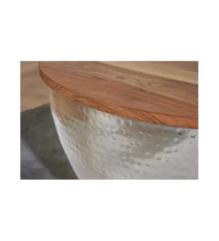 Stolik Kawowy Storage Orient 60 Cm srebrny Z Blatem drewna akacji*Invicta Interior Discount