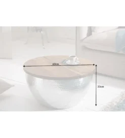 Stolik Kawowy Storage Orient 60 Cm srebrny Z Blatem drewna akacji*Invicta Interior Discount