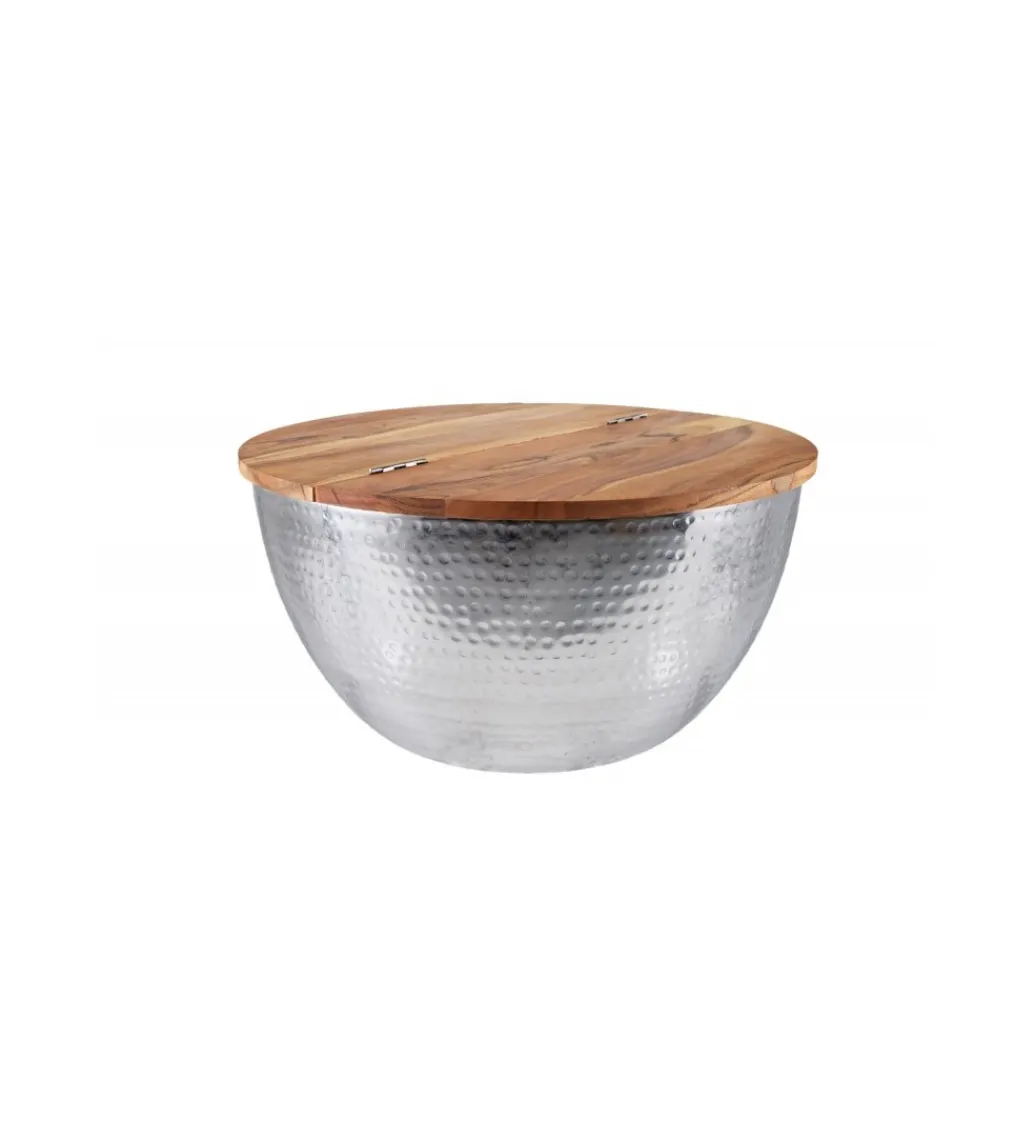 Stolik Kawowy Storage Orient 60 Cm srebrny Z Blatem drewna akacji*Invicta Interior Discount