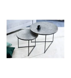 Stolik kawowy TARIM set 2 srebrny*Invicta Interior Sale