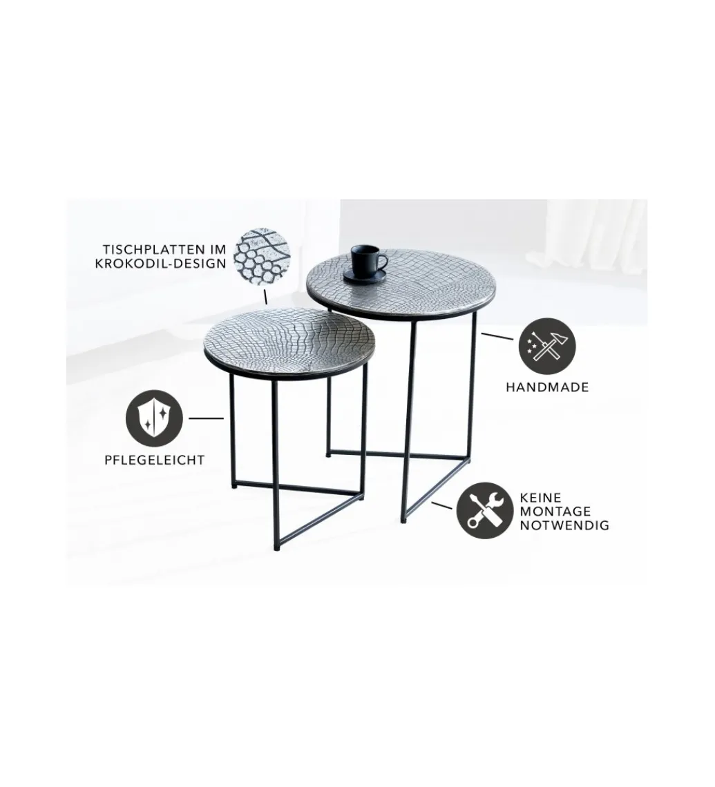 Stolik kawowy TARIM set 2 srebrny*Invicta Interior Clearance