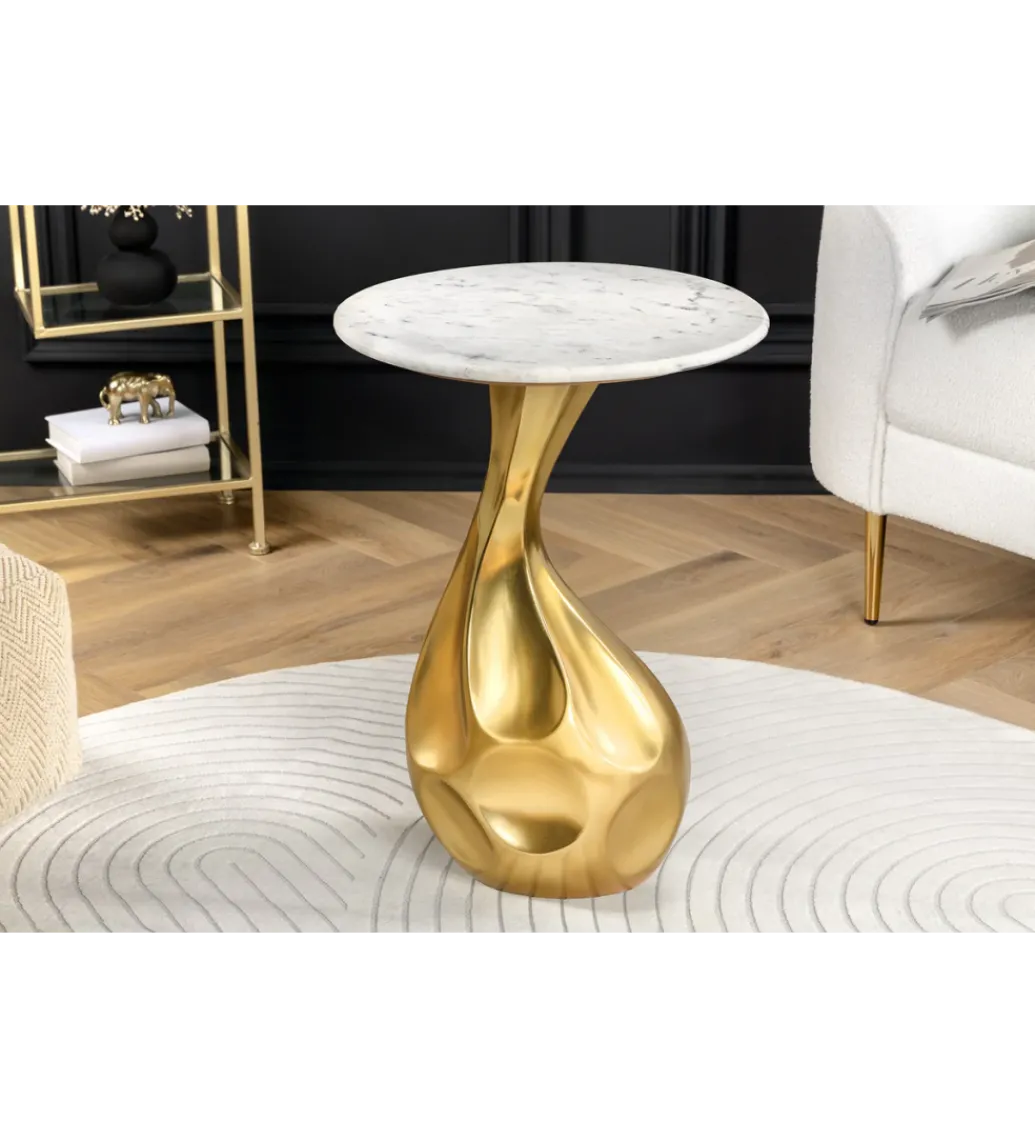 Stolik kawowy TEAR 60 cm złoty biały marmur*Invicta Interior - przedsprzedaż Hot