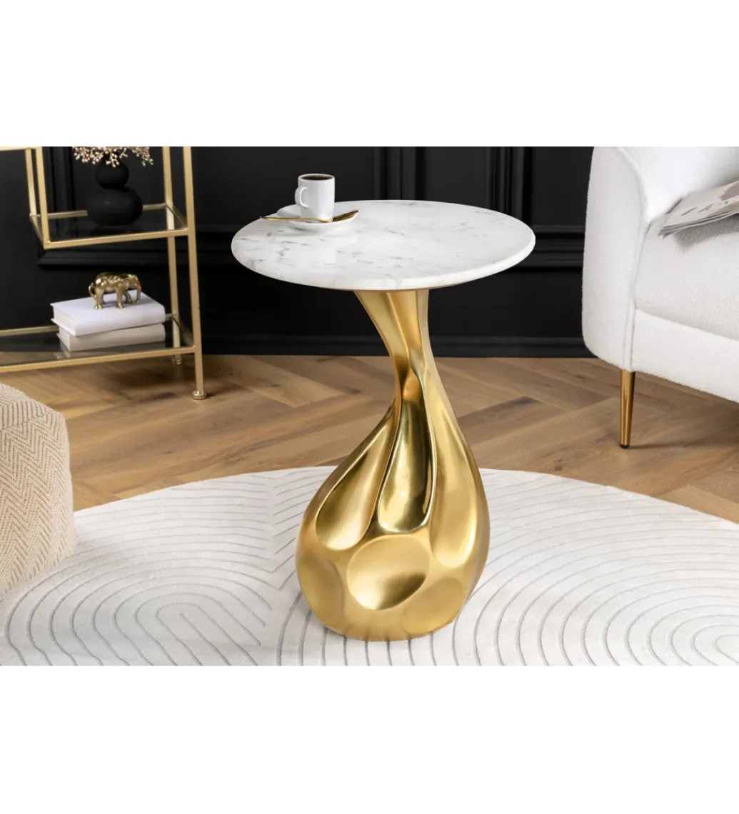Stolik kawowy TEAR 60 cm złoty biały marmur*Invicta Interior - przedsprzedaż Hot