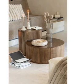 Stolik kawowy TOGO set 2 drewno mango brąz*J-Line Outlet