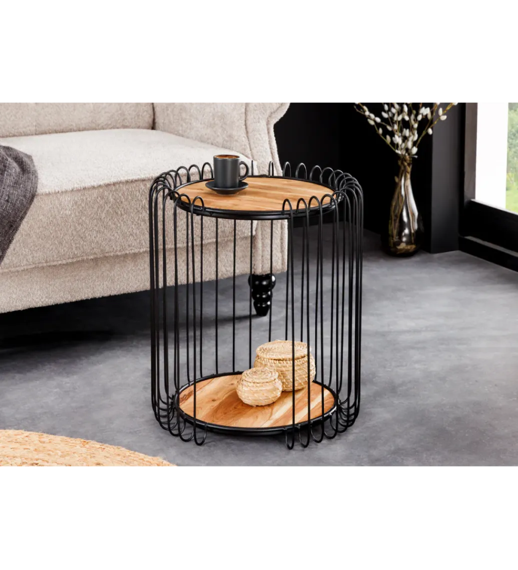 Stolik kawowy TRUE ELEMENTS 46 cm drewno akacjowe czarny naturalny*Invicta Interior