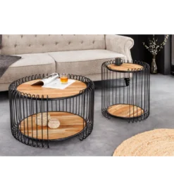 Stolik kawowy TRUE ELEMENTS 46 cm  drewno akacjowe czarny naturalny*Invicta Interior