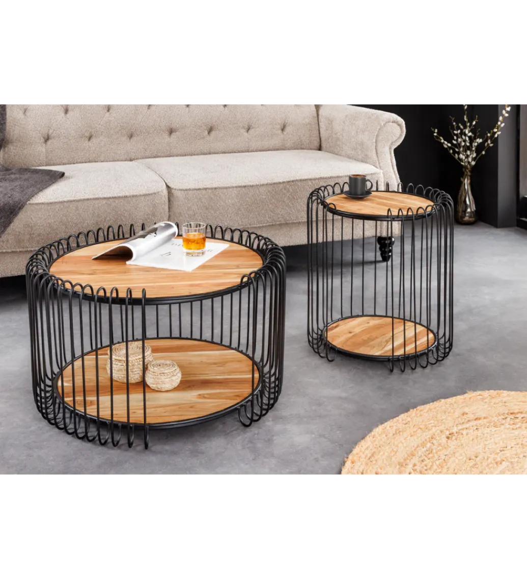 Stolik kawowy TRUE ELEMENTS 46 cm drewno akacjowe czarny naturalny*Invicta Interior
