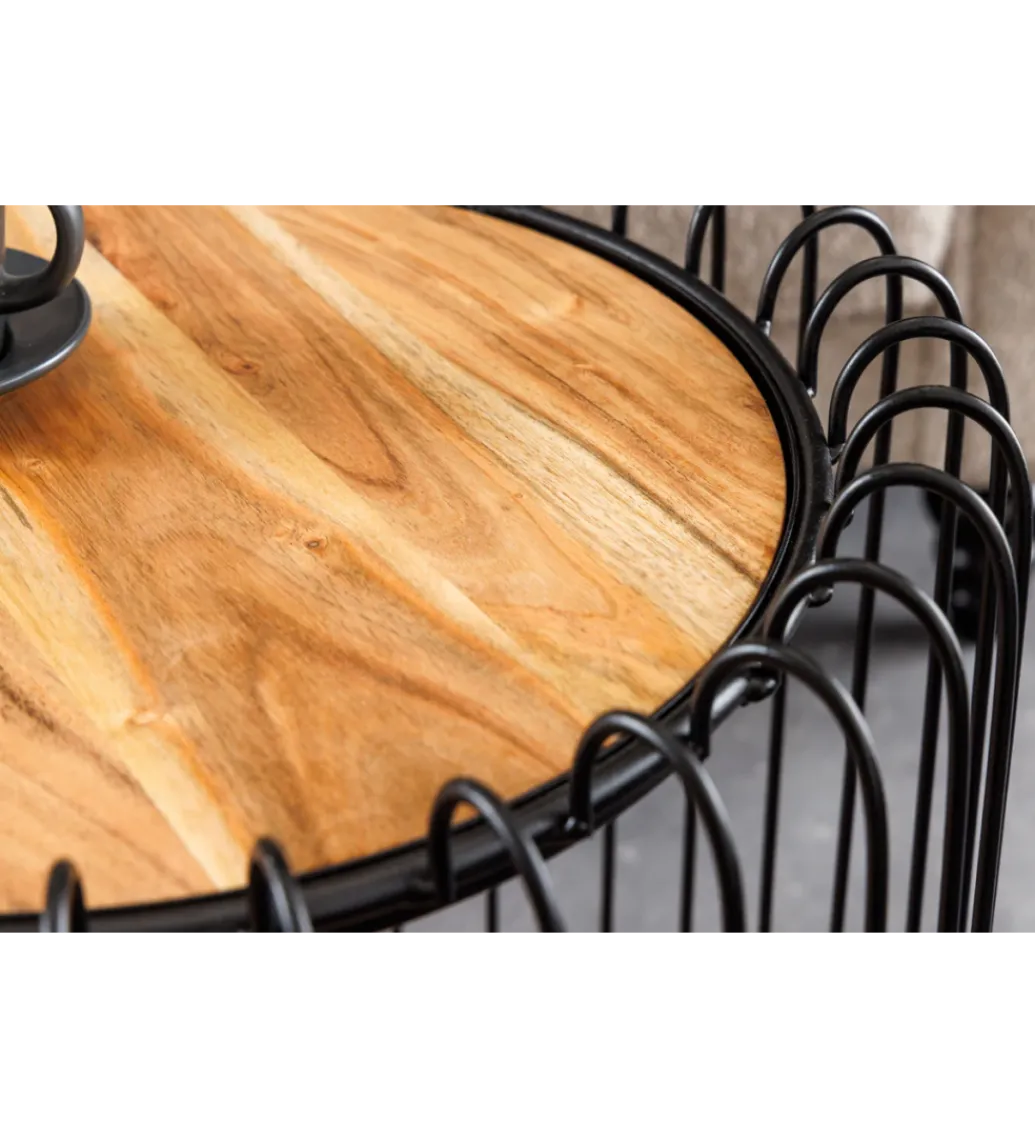 Stolik kawowy TRUE ELEMENTS 46 cm drewno akacjowe czarny naturalny*Invicta Interior