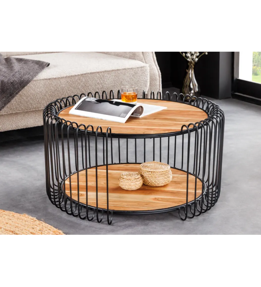 Stolik kawowy TRUE ELEMENTS 70 cm drewno akacjowe czarny naturalny*Invicta Interior Online