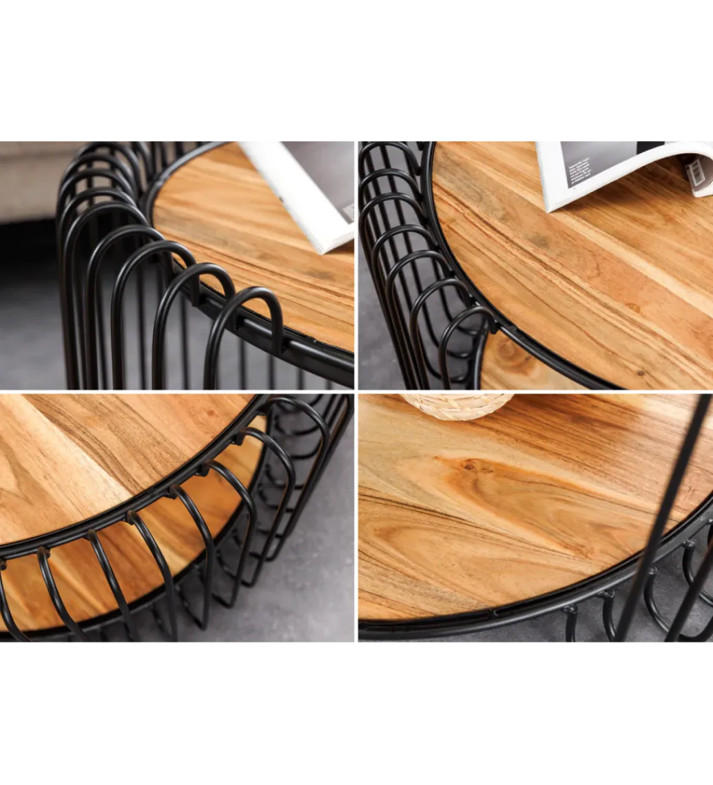 Stolik kawowy TRUE ELEMENTS 70 cm drewno akacjowe czarny naturalny*Invicta Interior Online