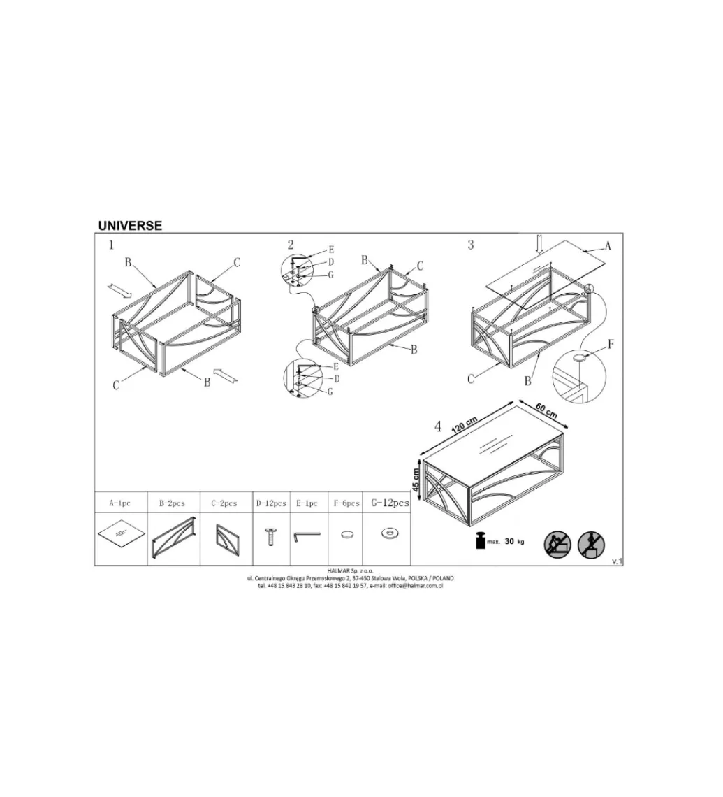 Stolik kawowy UNIVERSE 120 cm srebrny*Halmar Best