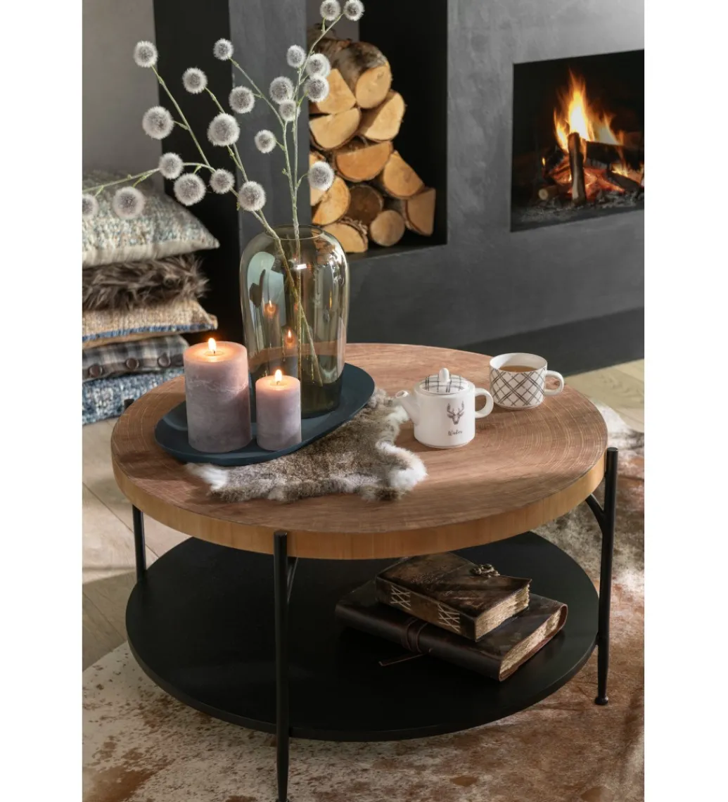 Stolik kawowy VONI 80 cm w optyce drewna*J-Line Sale