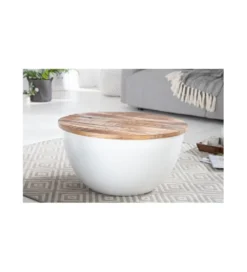 Stolik kawowy WHITE 60 cm biały z blatem z drewna Mango*Invicta Interior Discount