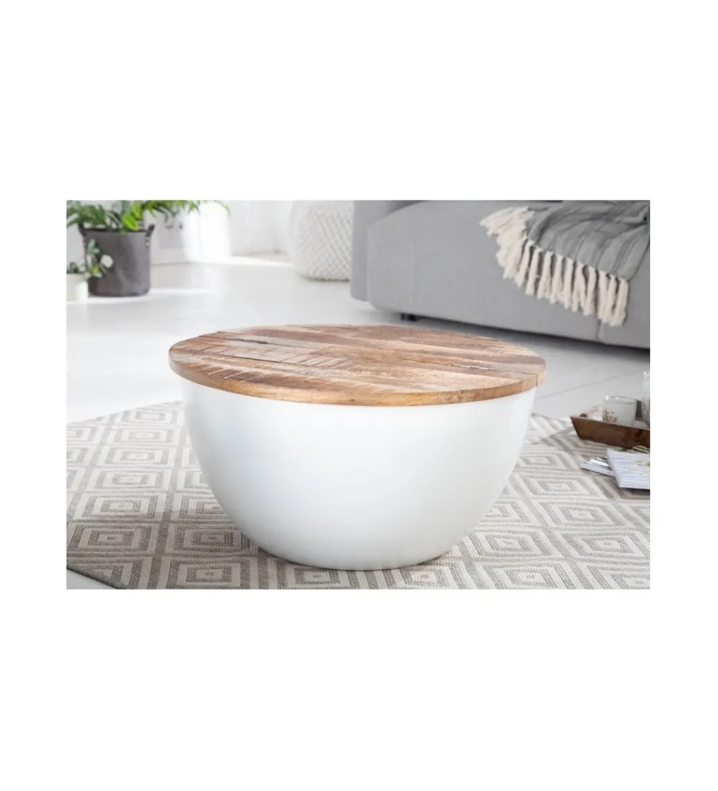 Stolik kawowy WHITE 60 cm biały z blatem z drewna Mango*Invicta Interior Discount