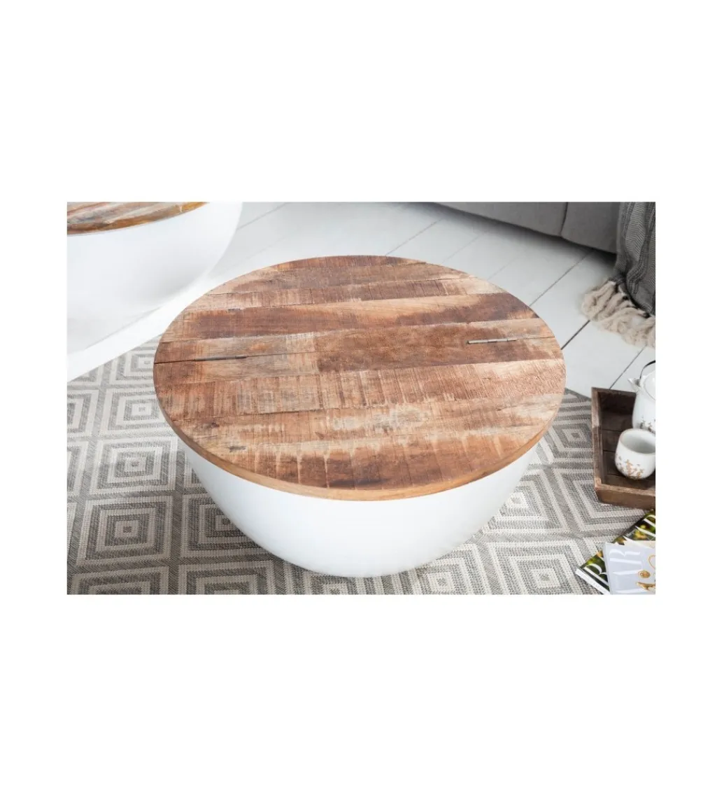 Stolik kawowy WHITE 60 cm biały z blatem z drewna Mango*Invicta Interior Discount
