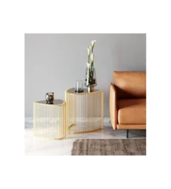 Stolik kawowy Wire Triangle set 2 złoty*KARE Outlet
