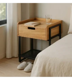 Stolik nocny INDUSTRIAL 56 cm naturalny czarny*Zona-Design Discount