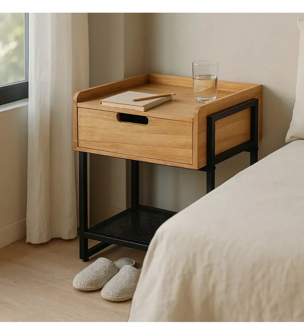 Stolik nocny INDUSTRIAL 56 cm naturalny czarny*Zona-Design Discount