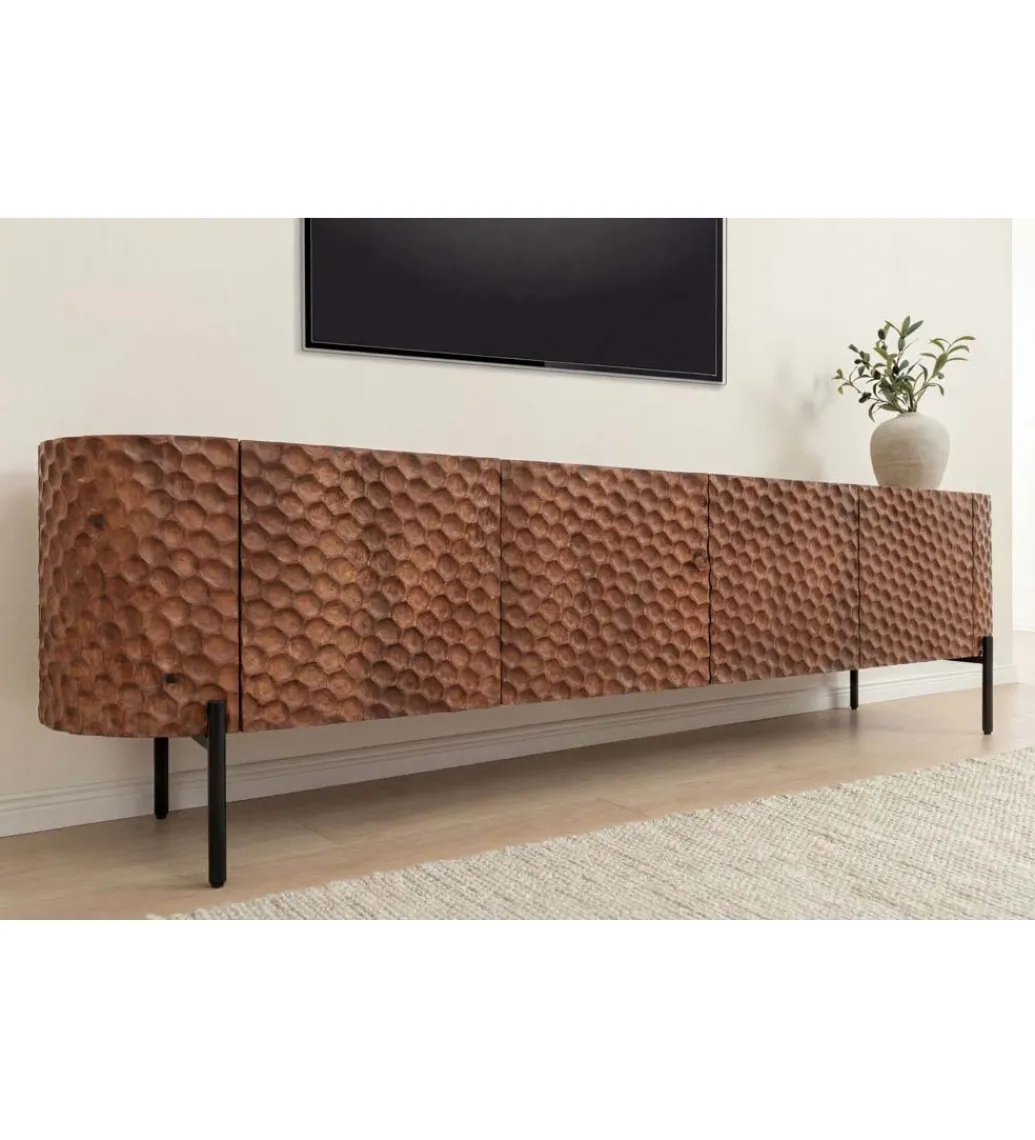 Stolik pod TV ADLON 200 cm drewno mango wzór 3D*Invicta Interior