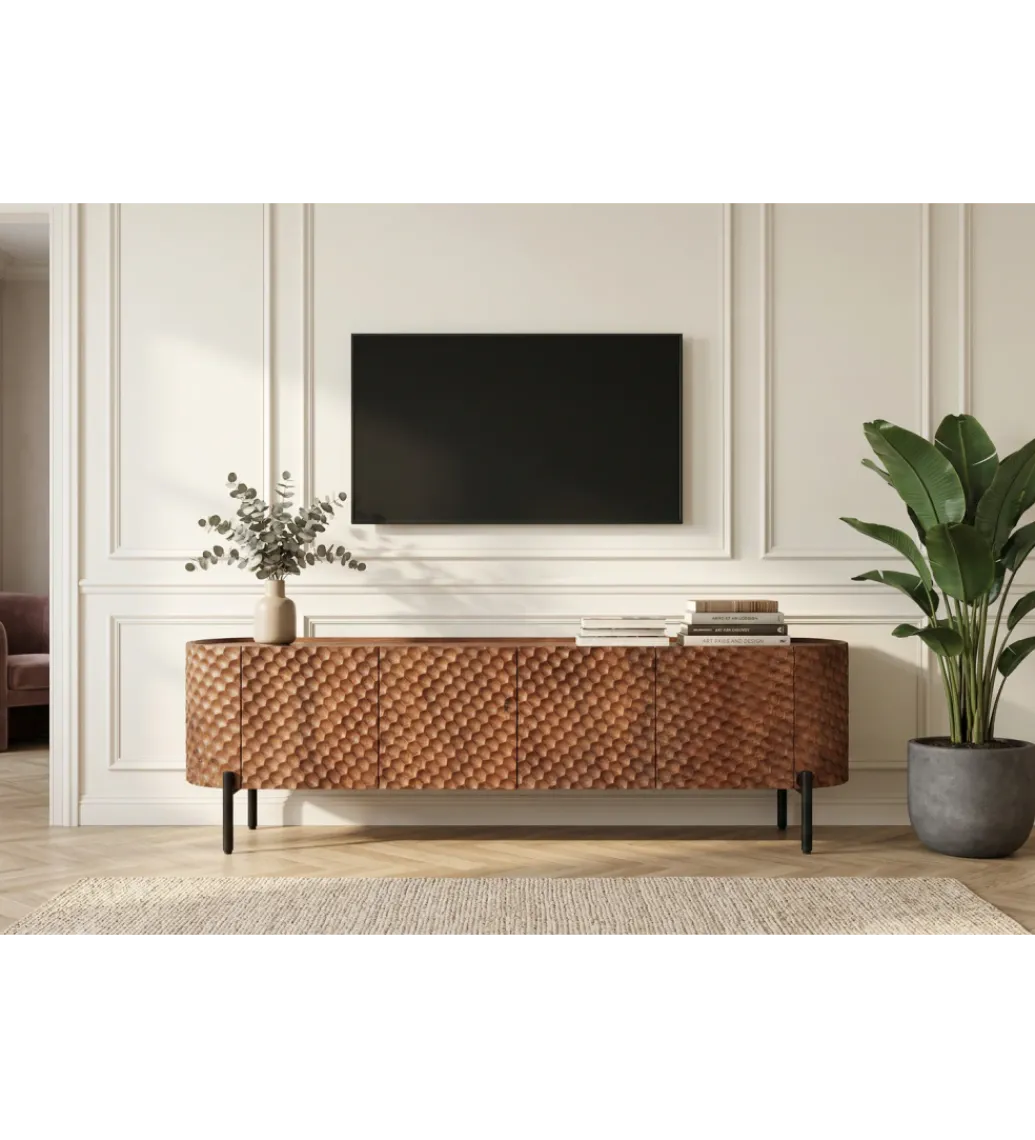 Stolik pod TV ADLON 200 cm drewno mango wzór 3D*Invicta Interior