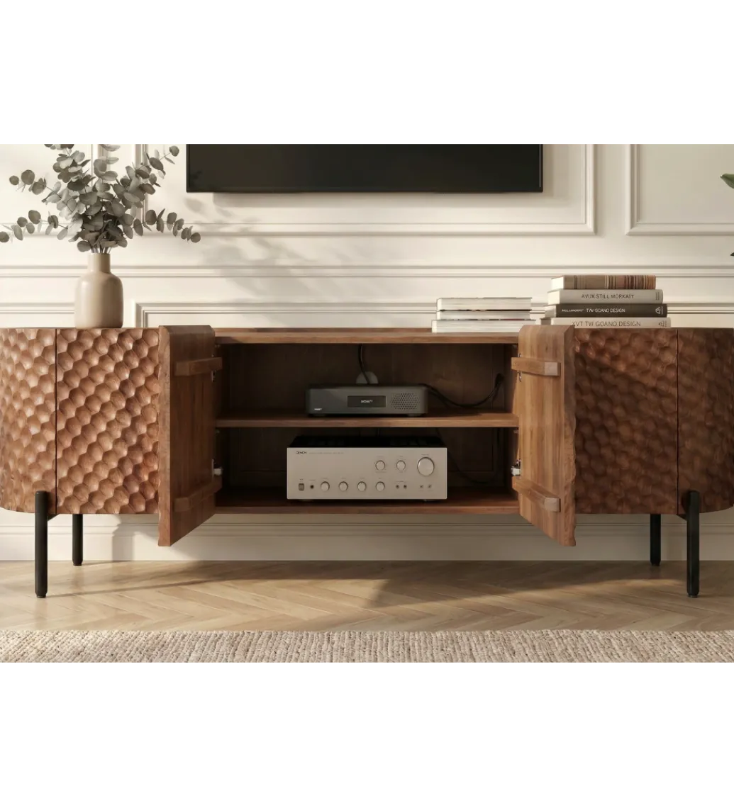 Stolik pod TV ADLON 200 cm drewno mango wzór 3D*Invicta Interior