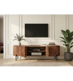 Stolik pod TV ADLON 200 cm drewno mango wzór 3D*Invicta Interior