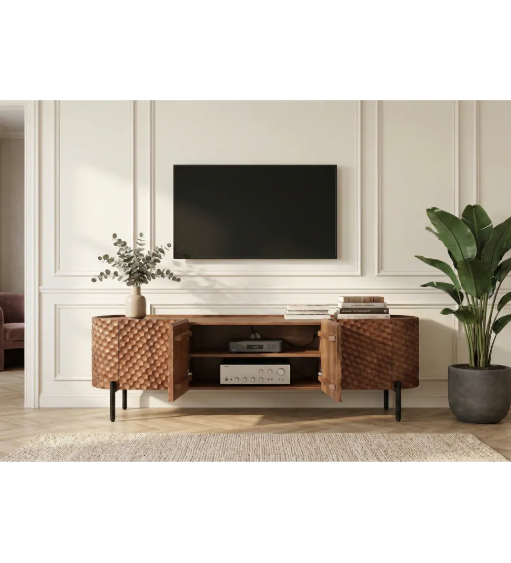 Stolik pod TV ADLON 200 cm drewno mango wzór 3D*Invicta Interior