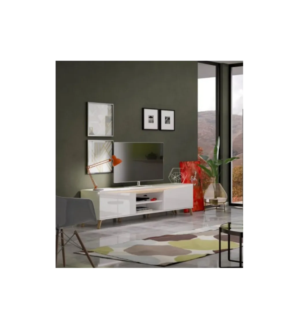 Stolik pod TV ALADYN 200 cm biały*MCA Linia Włoska Clearance