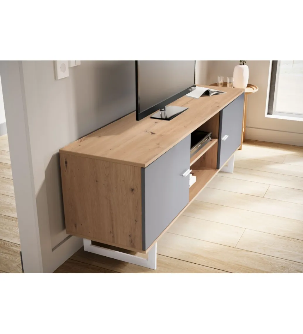 Stolik pod TV ALWIN 150 cm w optyce dębu szara*WOHNLING, GERMANY Discount