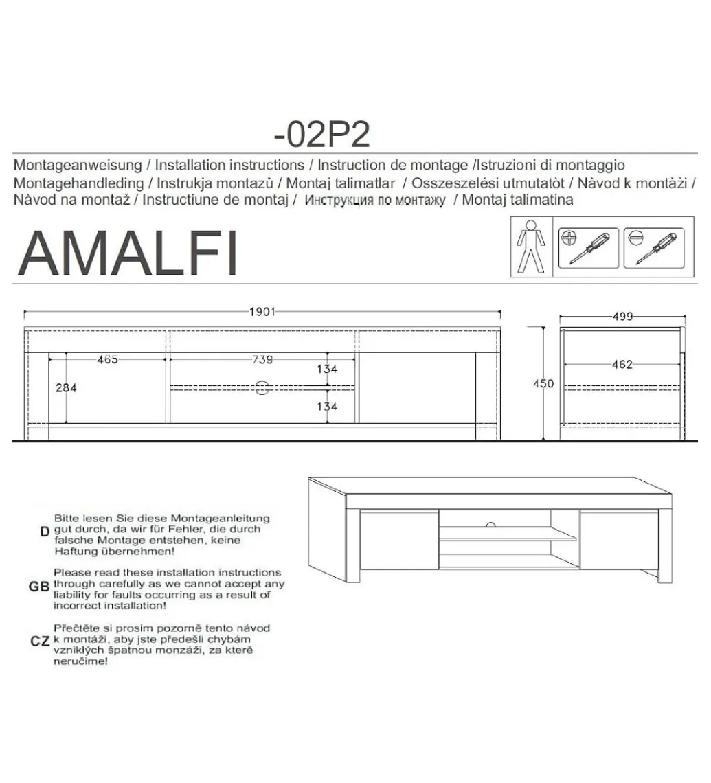 Stolik Pod TV AMALFI 190 Cm Biały*MCA Linia Włoska New