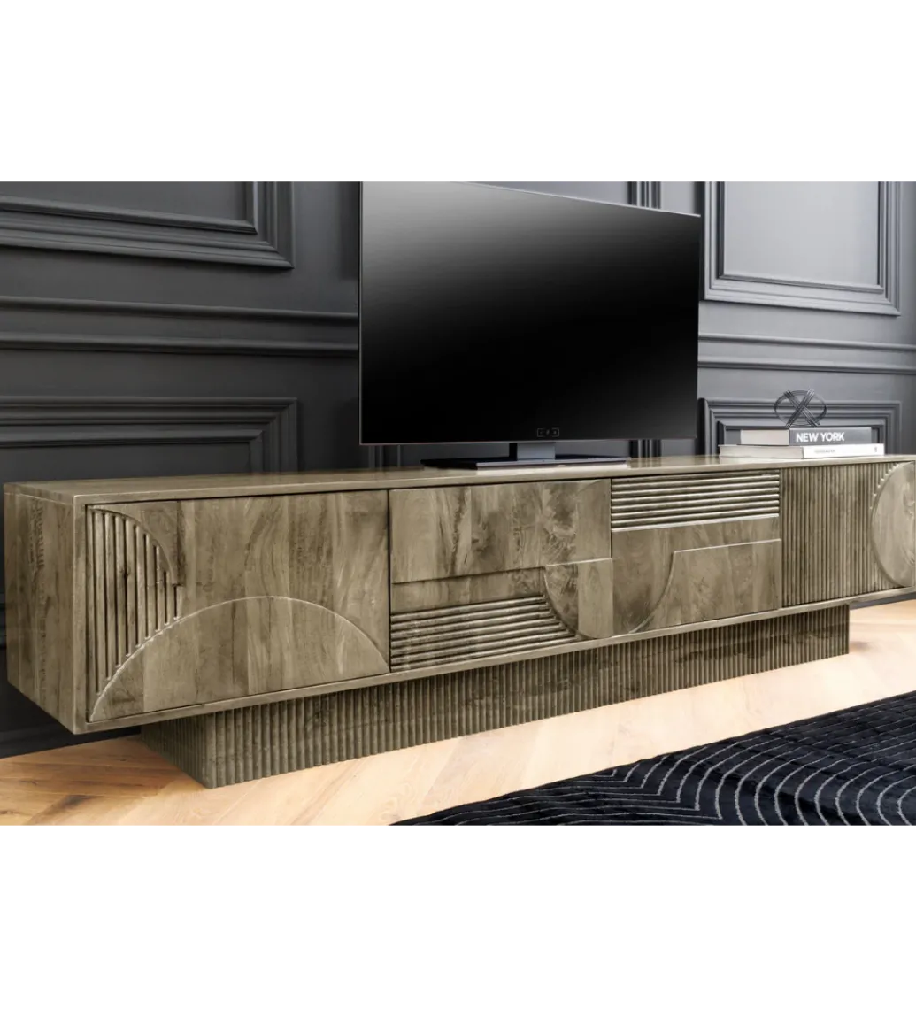 Stolik pod TV ART DECO 200 cm drewno mango szary*Invicta Interior Best