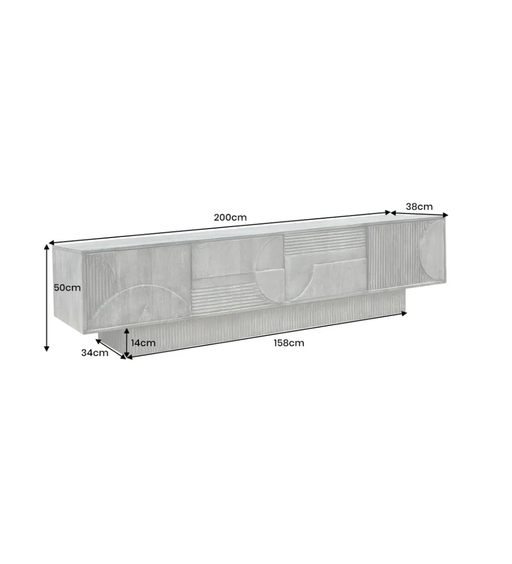 Stolik pod TV ART DECO 200 cm drewno mango szary*Invicta Interior Best