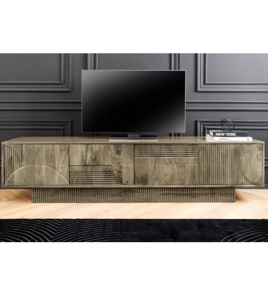 Stolik pod TV ART DECO 200 cm drewno mango szary*Invicta Interior Best