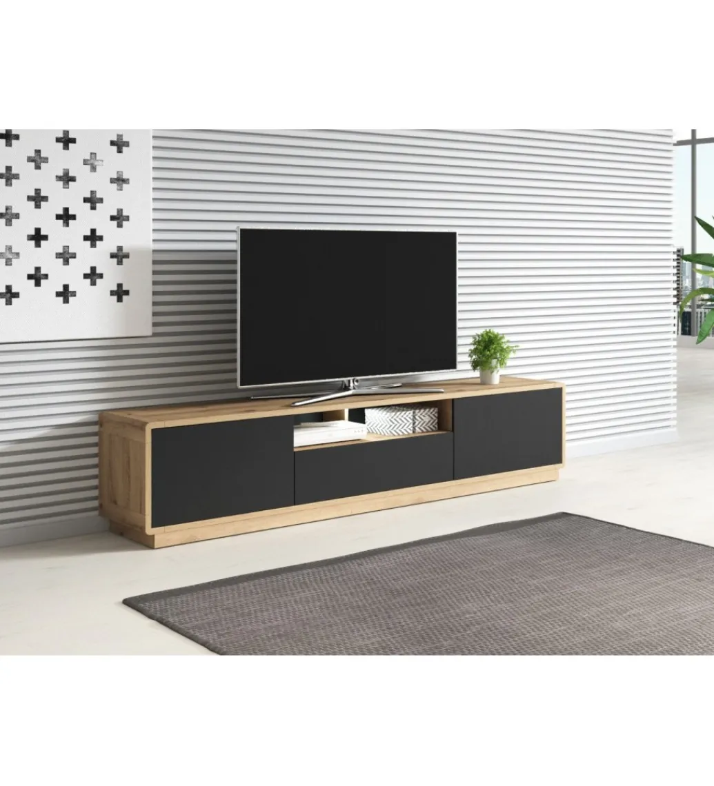 Stolik pod TV ASTON 200 cm czarny z dodatkiem koloru dąb Taurus*Helvetia New