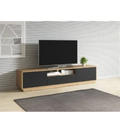 Stolik pod TV ASTON 200 cm czarny z dodatkiem koloru dąb Taurus*Helvetia New