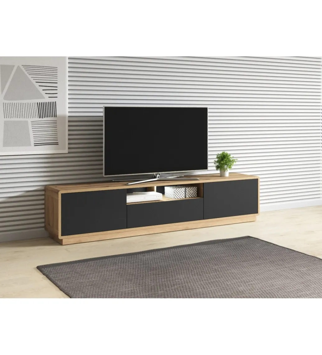Stolik pod TV ASTON 200 cm czarny z dodatkiem koloru dąb Taurus*Helvetia New