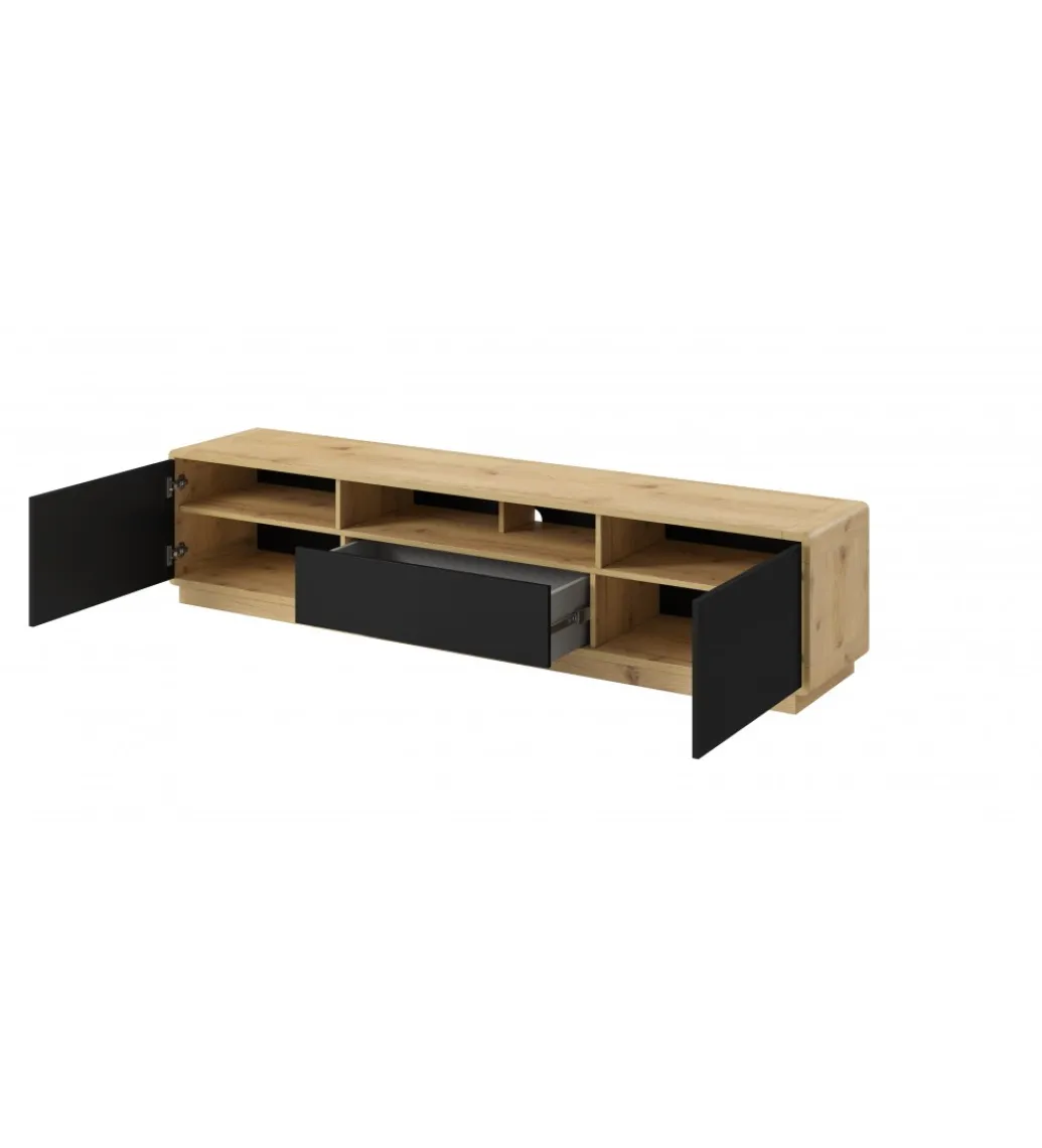 Stolik pod TV ASTON 200 cm czarny z dodatkiem koloru dąb Taurus*Helvetia New