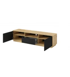 Stolik pod TV ASTON 180 cm czarny z dodatkiem koloru dąb Taurus*Helvetia Discount