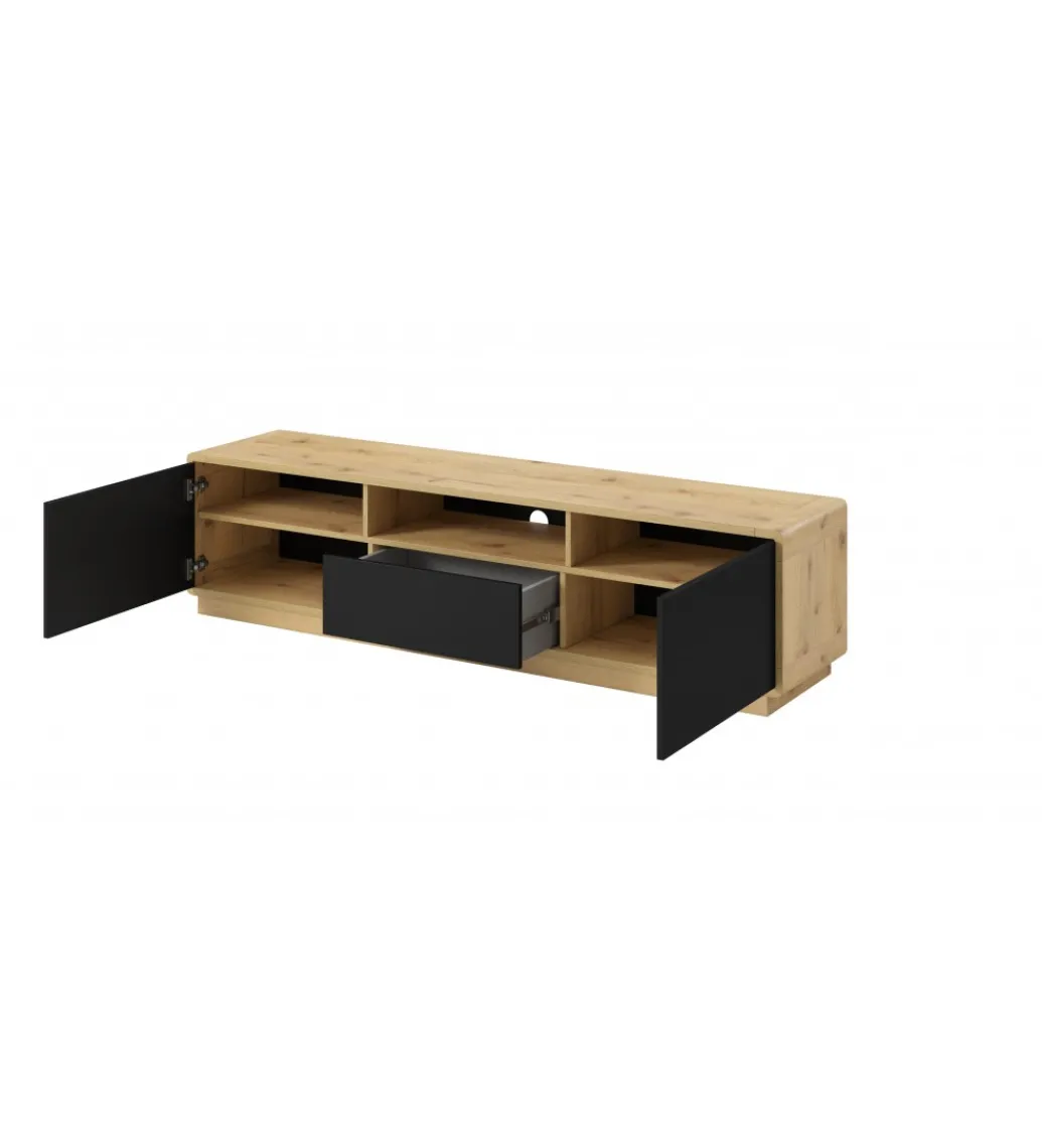 Stolik pod TV ASTON 180 cm czarny z dodatkiem koloru dąb Taurus*Helvetia Discount