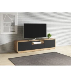 Stolik pod TV ASTON 180 cm czarny z dodatkiem koloru dąb Taurus*Helvetia Discount